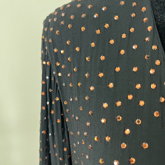 Saks Fifth Avenue Black Rhinestone Polka Dot Deep V-Neck Long Sleeve Dress - Picture 3 of 8